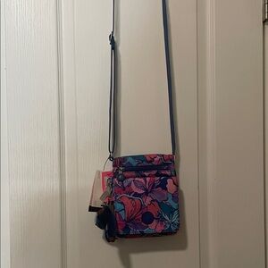 Kipling Floral Crossbody Bag - Blue and Pink
